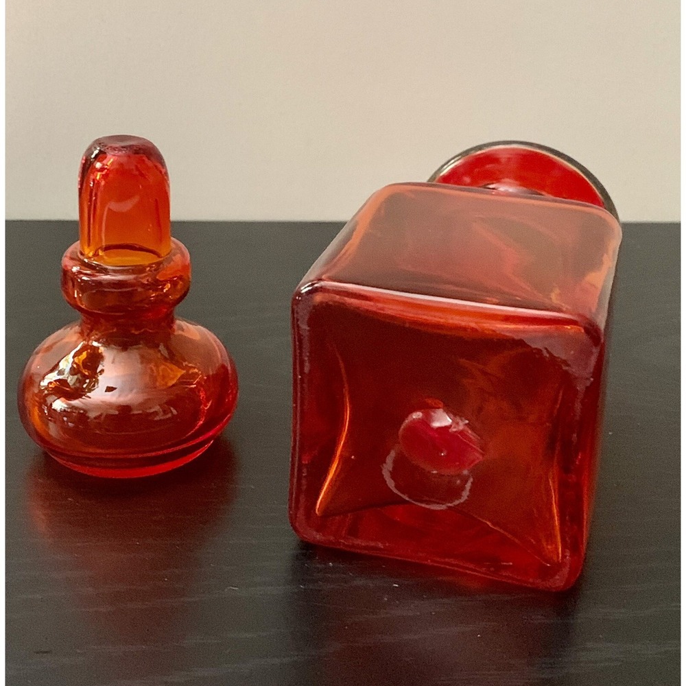 Vintage Hand Blown Rainbow Glass Red Amberina Decanter Stopper MCM - Picture 4 of 8